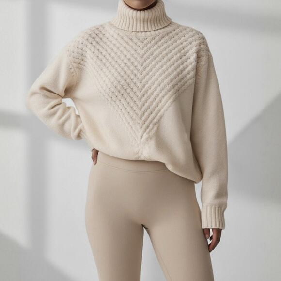 80s Scandi Cream Turtleneck Sweater Minimalist Vanilla Girl Quiet Luxury M - Picture 1 of 9